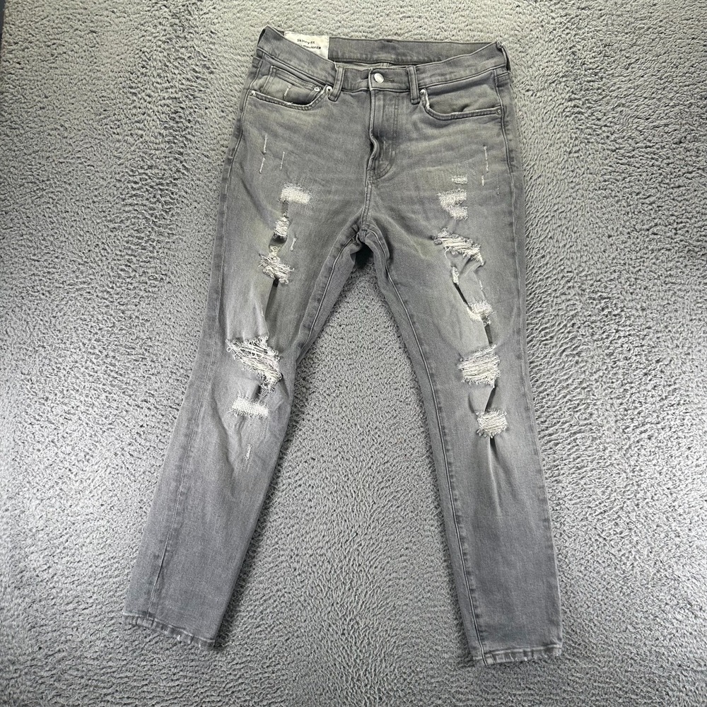 H&M Jeans Mens‎ 32x30 Gray Cotton Denim Skinny Leg Workwear Stretch Distressed